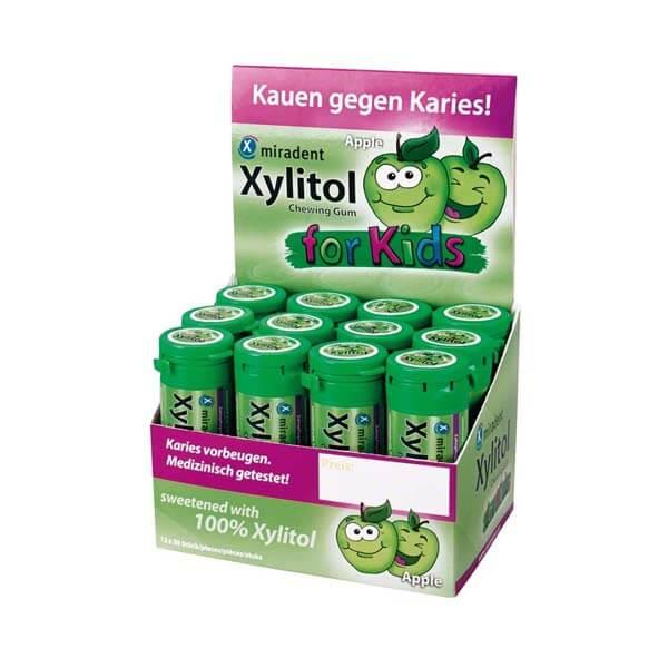 Xylitol Gum Kids : Chewing-gum sans sucre avec Xylitol (12 pots de 30 pcs.) - Manzana Img: 202209101