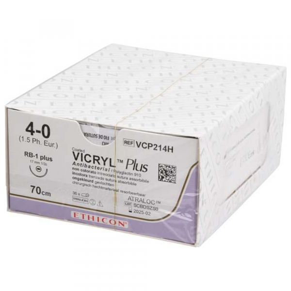 Vicryl Plus: Suture sintetiche riassorbibili (36 unità) - T: RB1 Plus - C: 4 - 0 - L.H: 70 cm Img: 202508091