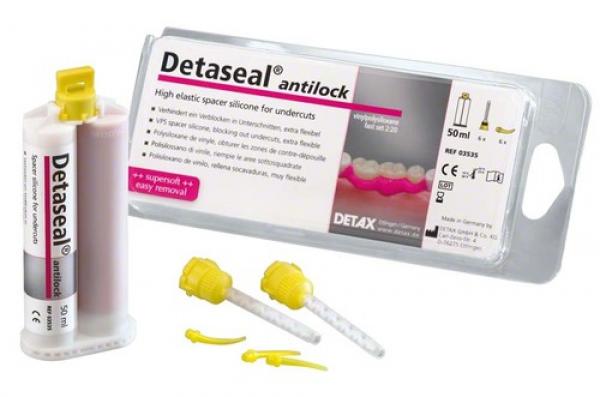 Detaseal® Antiblocking - Silicone Base Da 50 Ml-Confezione base da 50 ml, catalizzatore da 50 ml, 6 ugelli di miscelazione gialli, 6 punte intraorali gialle Img: 202009121