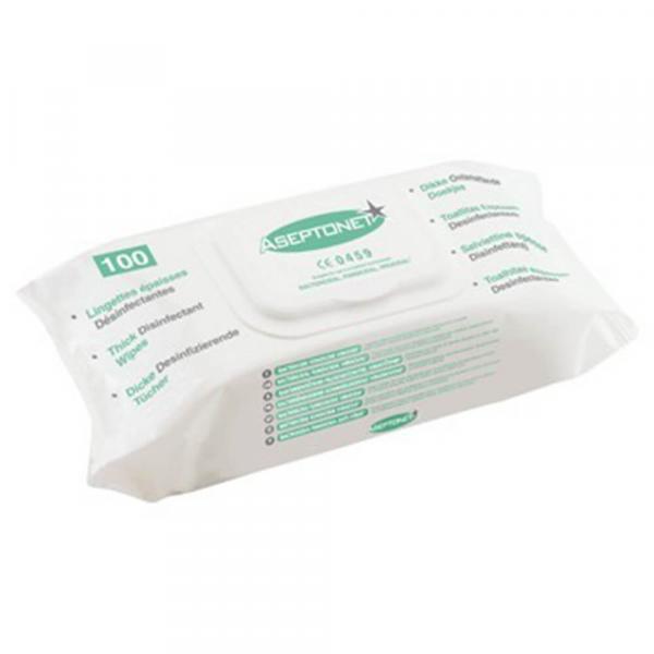 Aseptonet: pacchetto di salviettine disinfettanti 18 x 20 cm - Scatola 1 confezione da 100 u. Img: 202105151