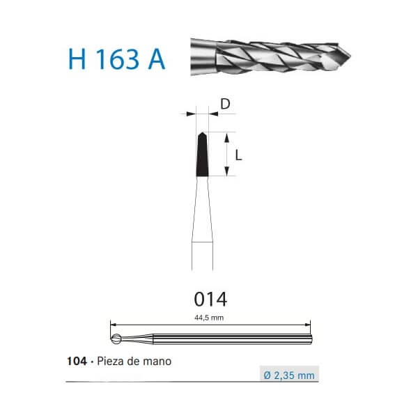 H 163 A: Fresa conica in tungsteno per chirurgia maxillo-facciale (5 pz.) - H163A.104.014 Img: 202304081