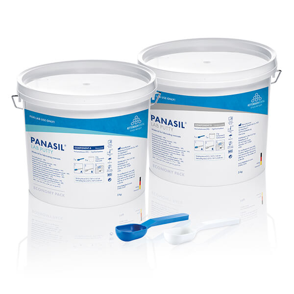 Panasil Lab Putty: Materiale per impronte per Pentamix. - 1 × 5 kg di pasta catalizzatrice, 1 × 5 kg di pasta base, 2 × misurini dosatori Img: 202508091