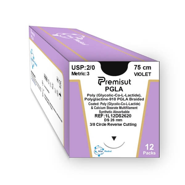 Premisut: Sutura assorbibile multifilamento PGLA POLIGLATTINA 910 Triangolare (12 pz.) - 3/8 Triangolare DS36mm 1 Viola 75cm Img: 202306031