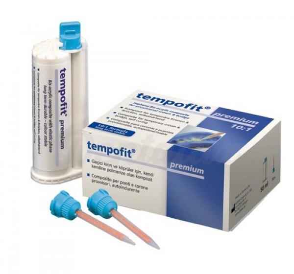 Tempofit® Premium - Compósito Bis-Acrílico 10:1 - 2 x 50 ml A2, 10 pontas de mistura azuis Img: 202007111