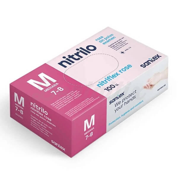 Luvas de Nitrilo Rosa Descartáveis Sem Pó (100 un.) - L Img: 202511224