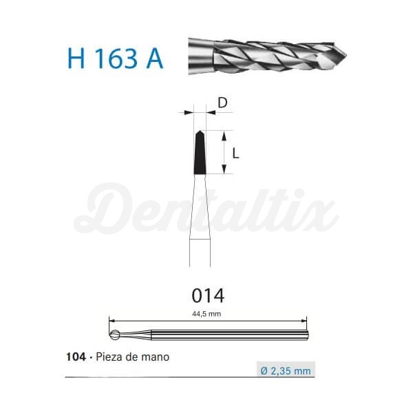 H 163 A: Fresa Cónica de Tungsténio para Cirurgia Maxilofacial (5 pcs) - H163A.104.014 Img: 202212241