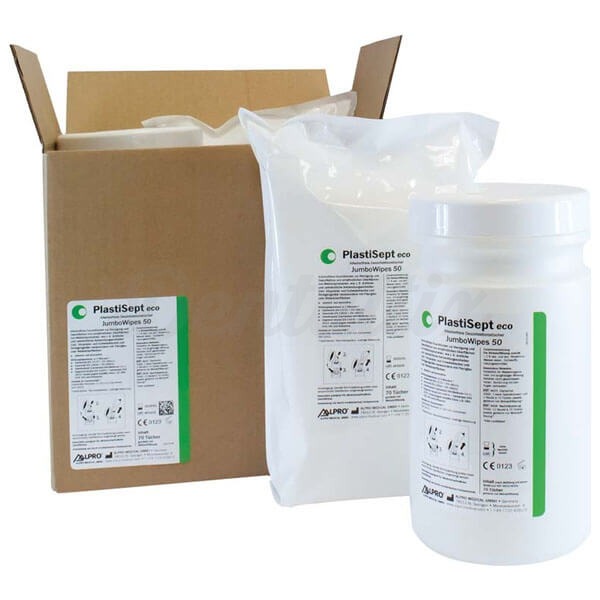 PlastiSept Eco JumboWipes 50: Toalhetes Desinfetantes Sem Álcool - 2 x 70 unidades + 2 dispensadores Img: 202411301