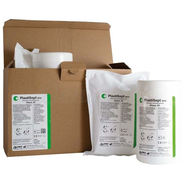 Toalhetes ecológicos PlastiSept 30: Toalhetes Desinfetantes Sem Álcool  - 2 x 60 unidades + 2 dispensadores Img: 202411301