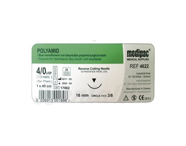 Suturas de poliamida 45cm 3/8 circ.16mm -4/0 45cm 3/8 cir.16mm POLIAMIDA Img: 202109111