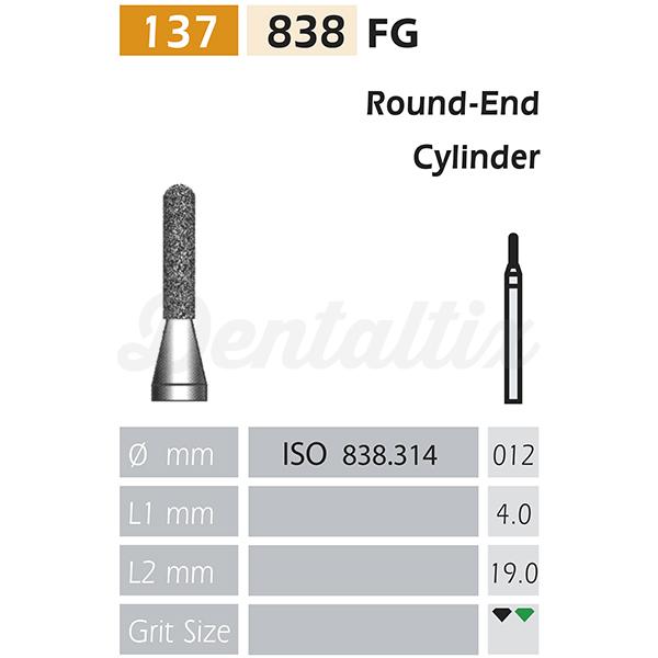 FRESAS DE DIAMANTE 838-FG Cilindro punta redondeada X5UDS. (838-012 C VERDE) Img: 201807031