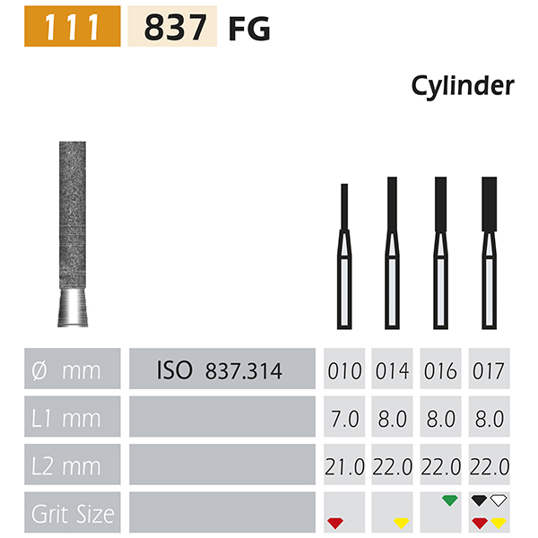 837-FG DIAMOND BURS Cylindrical flat long tip