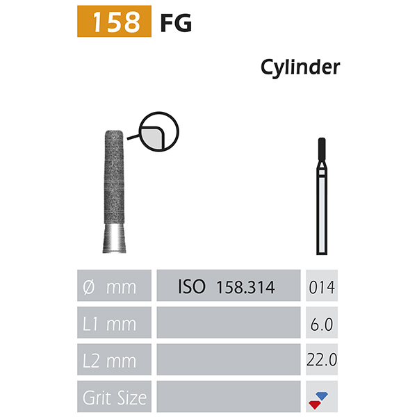 158-FG DIAMOND CUTTERS Flat Tip Cylinder